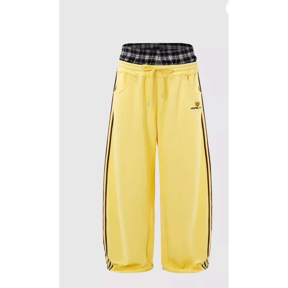 Aelfric Eden Plaid Waistband Wide Leg Yellow Sweatpants
